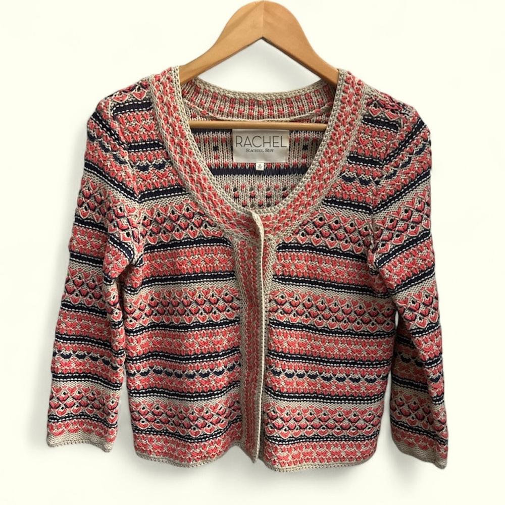 Rachel Roy Button Front Knit Cotton Cardigan Sweater Cropped size M women